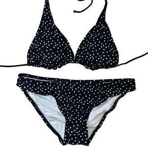 Bikini Lab Black & White Polka Dot Triangle String Bikini, Size M, NWT!